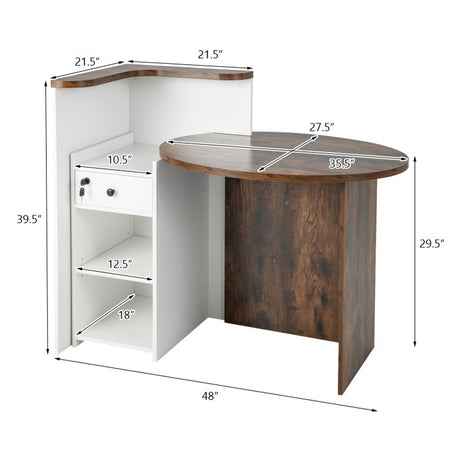Reception Office Desk with Open Shelf and Lockable Drawer