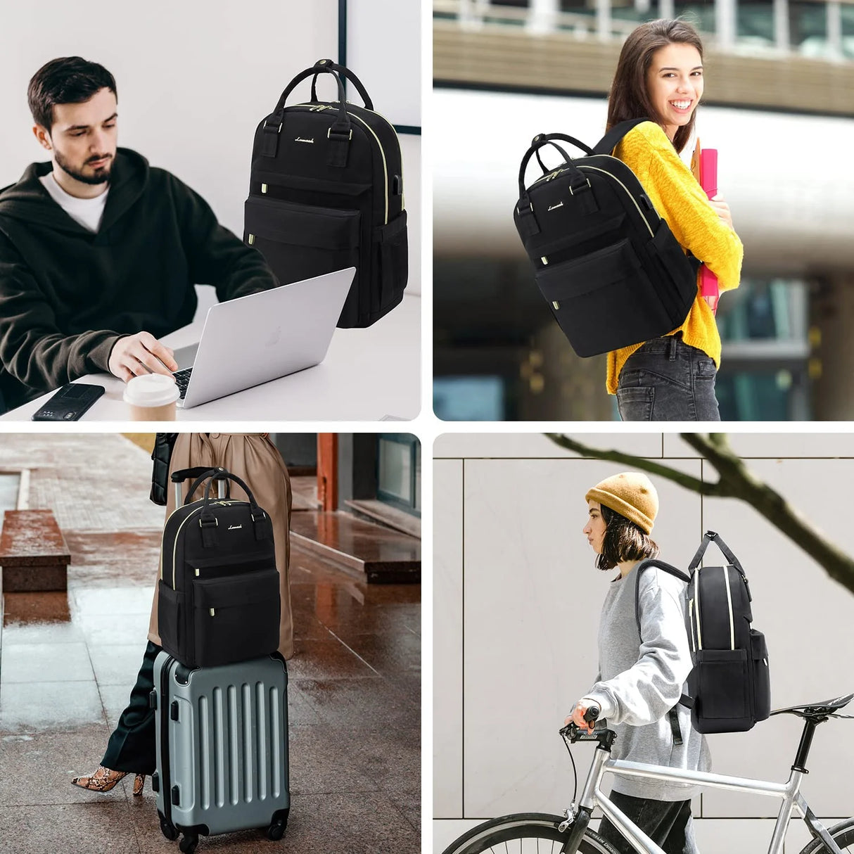 Laptop Backpack,Women Travel Work Bag Bookbag Fit 15.6" Laptop,Waterproof Vintage Teacher Nurse Daypack-Black