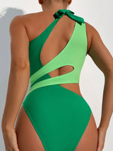 Swim Summer Beach Colorblock Cut-Out One Shoulder One Piece Swimsuit