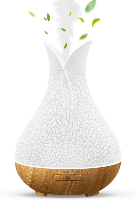 Essential Oil Diffusers, Cute Small Aromatherapy Diffuser with 3 Timers＆ 7 Ambient Light, Ultra-Quiet Oil Diffuser for Room Home Office(150Ml), Wood