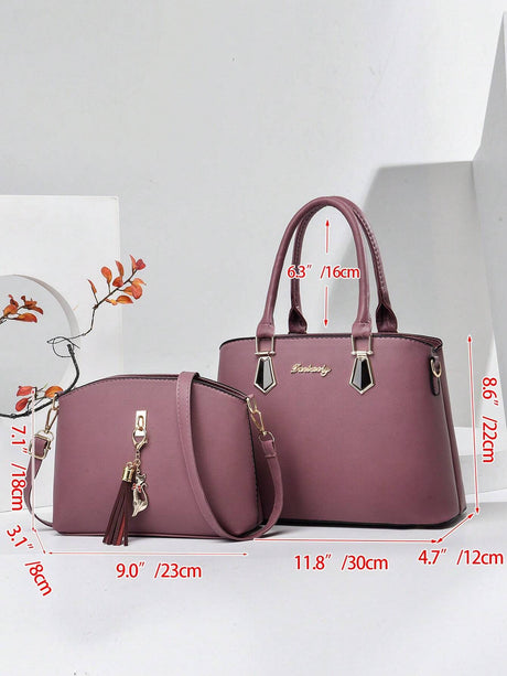 PLANEE Large Capacity 2-Piece Bag Set: Portable, Business Casual Tote & Crossbody Bags with Letter & Tassel Decor. Perfect for Work, School, College, Shopping, Commute, and Outdoor Activities. Lightweight, Stylish, and Functional for Women and Teen Girls.