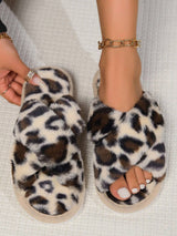 Women'S White Open Toe Cross Strap Fuzzy Slipper, Indoor Anti-Slip House Shoes, Fashionable