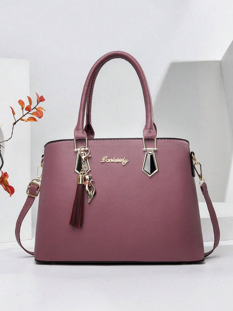 PLANEE Large Capacity 2-Piece Bag Set: Portable, Business Casual Tote & Crossbody Bags with Letter & Tassel Decor. Perfect for Work, School, College, Shopping, Commute, and Outdoor Activities. Lightweight, Stylish, and Functional for Women and Teen Girls.