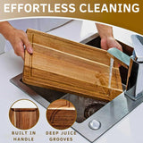 Acacia Wood Cutting Board Set of 3 – Non-Toxic, Non-Slip with Holder, Juice Grooves & Handles  Ideal for Meat, Veggies & Charcuterie