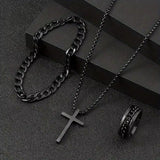Black Titanium Steel Cross Pendant Necklace for Men Women Minimalist Male Female Chokers Box Chain Necklace Party Jewelry Set