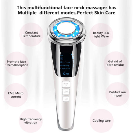Face Massager Electric, Skin Care Tools Multifunctional Facial Massager anti Aging Skin Tightening Firming for Face Lift Galvanic Facial Machine (White)
