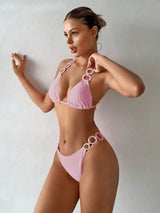 X Hangout Fest  Swim Summer Beach Solid Tie Back Halter Triangle Bikini Set
