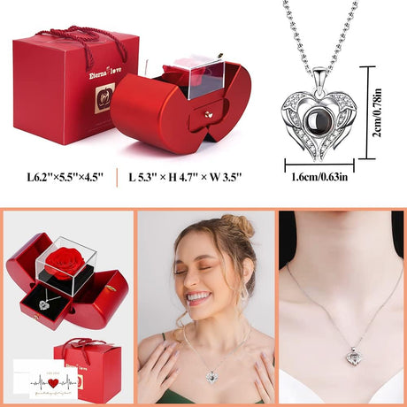Preserved Real Rose with I Love You Necklace 100 Languages, Gifts for Girlfriend, Women, Mom, Wife, Gifts Idea on Christmas, Valentine'S Day, Mother'S Day, Birthday, Anniversary, Thanksgiving