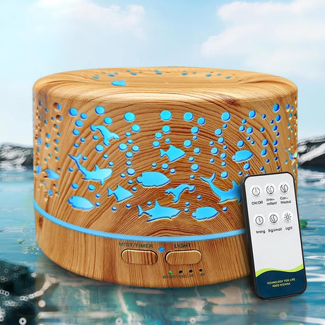 Diffusers for Essential Oils Large Room with R/C,600Ml Essential Oil Diffusers for Home,Waterless Auto off 7 Colors Changed 3 Mist Modes,Cool Mist Humidifiers for House Bedroom Decor,Gifts,Dark Wood