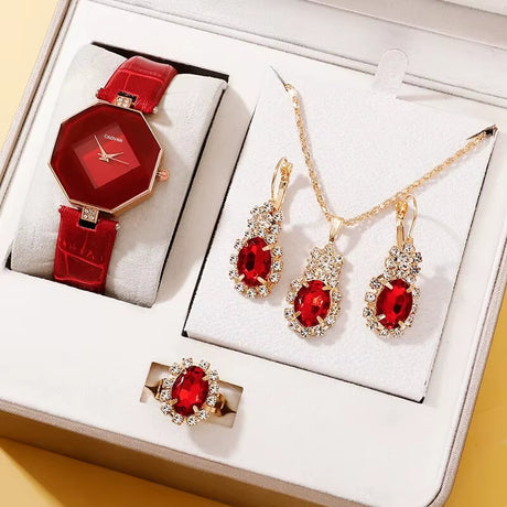 5Pcs Set Watches Set Luxury Rhinestone Women Fashion Elegant Wristwatch Quartz Watch for Girl Ladies Clock Relogio
