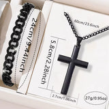 3 Pcs/Set of Fashionable Men Sports Watches Men'S Business Quartz Watches Luxurious Black Leather Bracelets Men'S Casual Watches