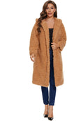Women's Faux Fur Winter Coat - Open Front Long Cardigan Style, Warm and Fuzzy Fleece Jacket with Pockets. Perfect for Cold Weather, Stylish and Cozy Overcoat for Casual or Dressy Looks. Available in Sizes S-XXL for a Comfortable, Fashionable Fit