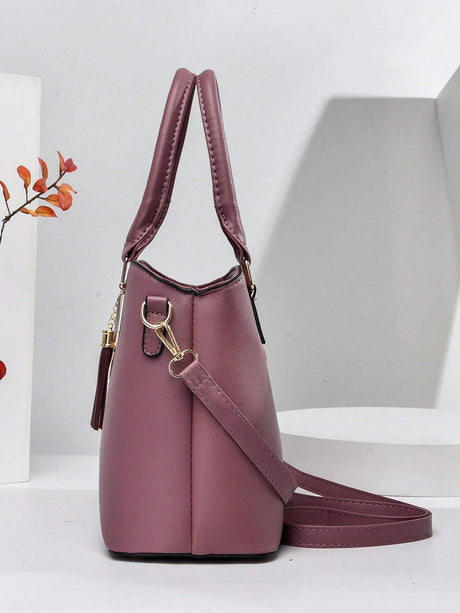 PLANEE Large Capacity 2-Piece Bag Set: Portable, Business Casual Tote & Crossbody Bags with Letter & Tassel Decor. Perfect for Work, School, College, Shopping, Commute, and Outdoor Activities. Lightweight, Stylish, and Functional for Women and Teen Girls.
