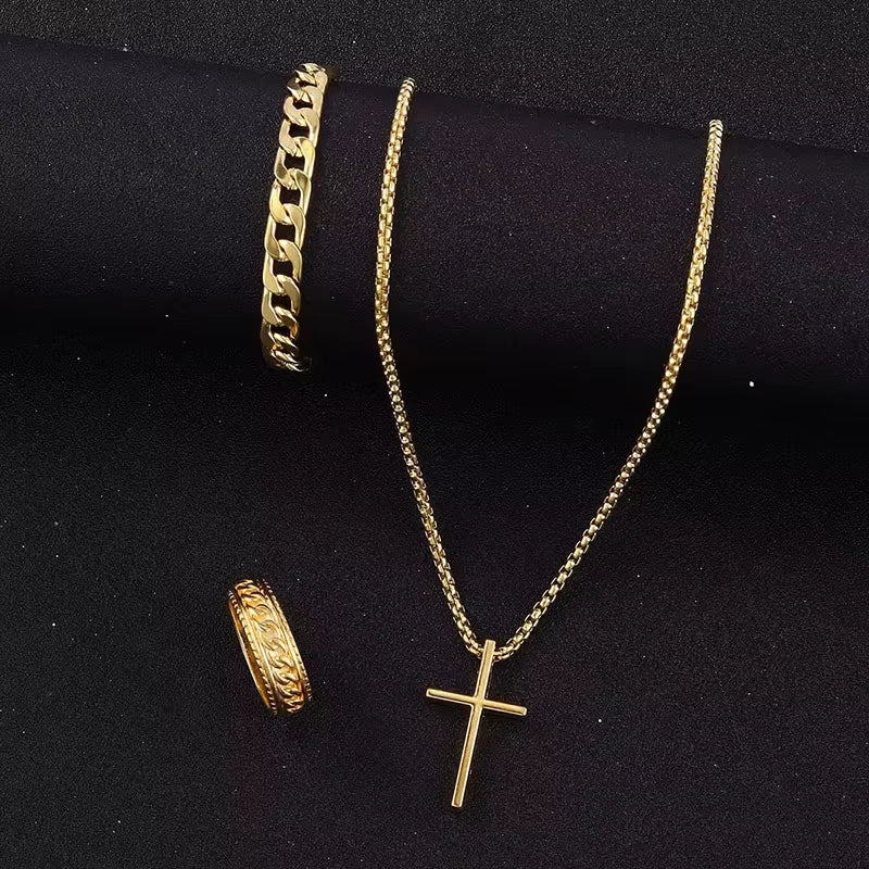 Black Titanium Steel Cross Pendant Necklace for Men Women Minimalist Male Female Chokers Box Chain Necklace Party Jewelry Set