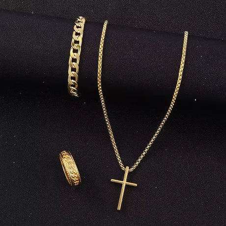 Black Titanium Steel Cross Pendant Necklace for Men Women Minimalist Male Female Chokers Box Chain Necklace Party Jewelry Set