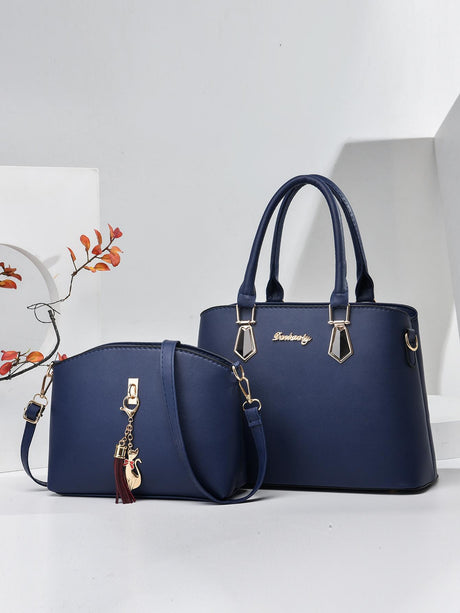 PLANEE Large Capacity 2-Piece Bag Set: Portable, Business Casual Tote & Crossbody Bags with Letter & Tassel Decor. Perfect for Work, School, College, Shopping, Commute, and Outdoor Activities. Lightweight, Stylish, and Functional for Women and Teen Girls.