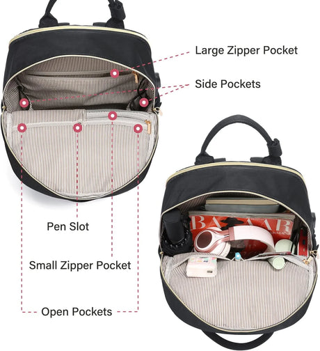 Laptop Backpack,Women Travel Work Bag Bookbag Fit 15.6" Laptop,Waterproof Vintage Teacher Nurse Daypack-Black