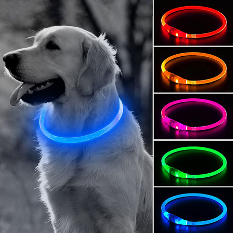 Light up Dog Collar, Glowing LED Puppy Collar Rechargeable Pet Collar TPU Cuttable Dog Walking Lights for Small Medium Large Dogs (Pink)