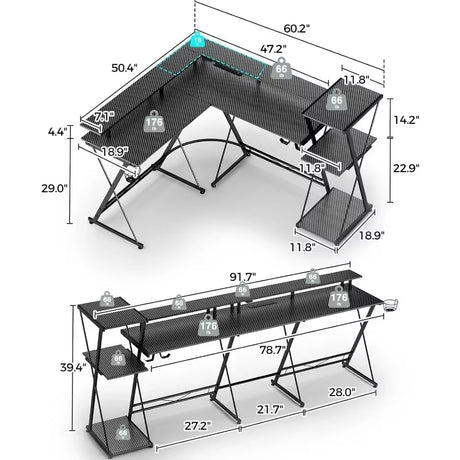 Tv Table for Laptop Bed 50” Reversible Computer Desk with Storage Shelf & Monitor Stand with Headphone Hook Bureau Gaming Chair