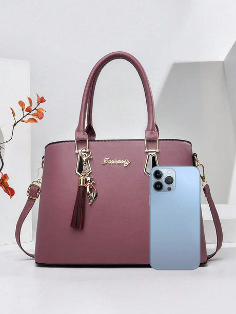 PLANEE Large Capacity 2-Piece Bag Set: Portable, Business Casual Tote & Crossbody Bags with Letter & Tassel Decor. Perfect for Work, School, College, Shopping, Commute, and Outdoor Activities. Lightweight, Stylish, and Functional for Women and Teen Girls.