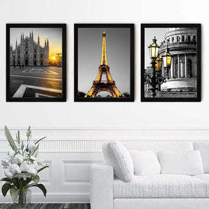 3-Piece Paris Eiffel Tower Wall Art – Black & White, 12x16”
