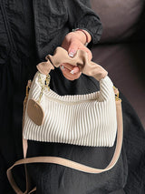 New Style Fashionable Simple All-Match Trendy Pleated Weaving Pu Color Block Handbag Shoulder Bag Crossbody Bag