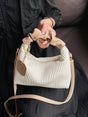 New Style Fashionable Simple All-Match Trendy Pleated Weaving Pu Color Block Handbag Shoulder Bag Crossbody Bag
