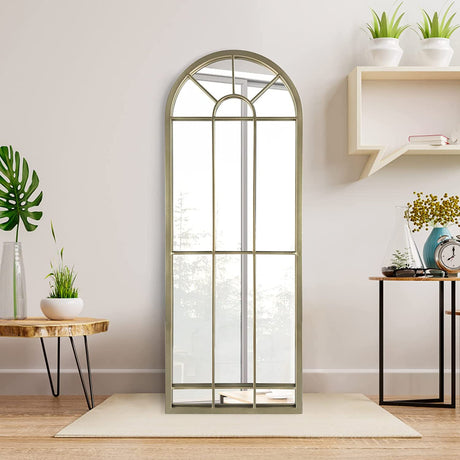 Wall Mirror Window Decorative Mirrors Arched Farmhouse for Living Room Bedroom Entryway Bathroom Vanity (Black,41.3”X 24” X1”)