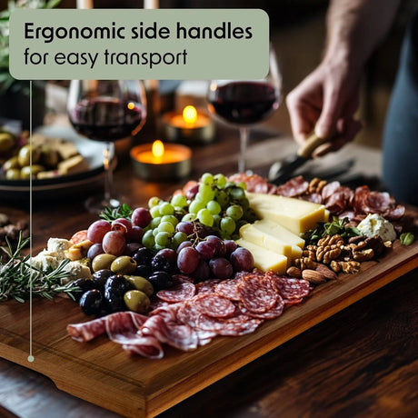 Acacia Wood Cutting Board Set of 3 – Non-Toxic, Non-Slip with Holder, Juice Grooves & Handles  Ideal for Meat, Veggies & Charcuterie