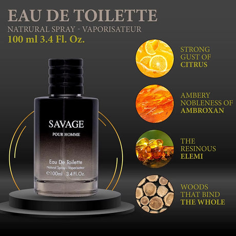 Savage for Men INSPIRED by Sauvage Dior for Men - 3.4 Oz Men'S Eau De Toilette Spray - Refreshing & Warm Masculine Scent for Daily Use Men'S Casual Cologne