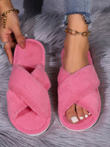 Women'S White Open Toe Cross Strap Fuzzy Slipper, Indoor Anti-Slip House Shoes, Fashionable