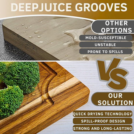 Acacia Wood Cutting Board Set of 3 – Non-Toxic, Non-Slip with Holder, Juice Grooves & Handles  Ideal for Meat, Veggies & Charcuterie