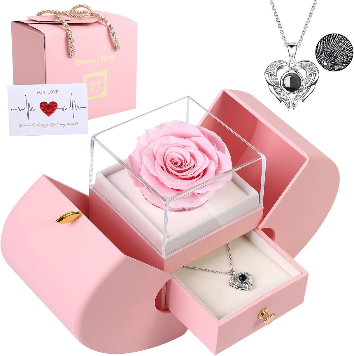 Preserved Real Rose with I Love You Necklace 100 Languages, Gifts for Girlfriend, Women, Mom, Wife, Gifts Idea on Christmas, Valentine'S Day, Mother'S Day, Birthday, Anniversary, Thanksgiving