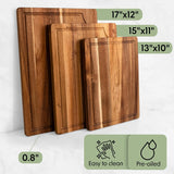 Acacia Wood Cutting Board Set of 3 – Non-Toxic, Non-Slip with Holder, Juice Grooves & Handles  Ideal for Meat, Veggies & Charcuterie